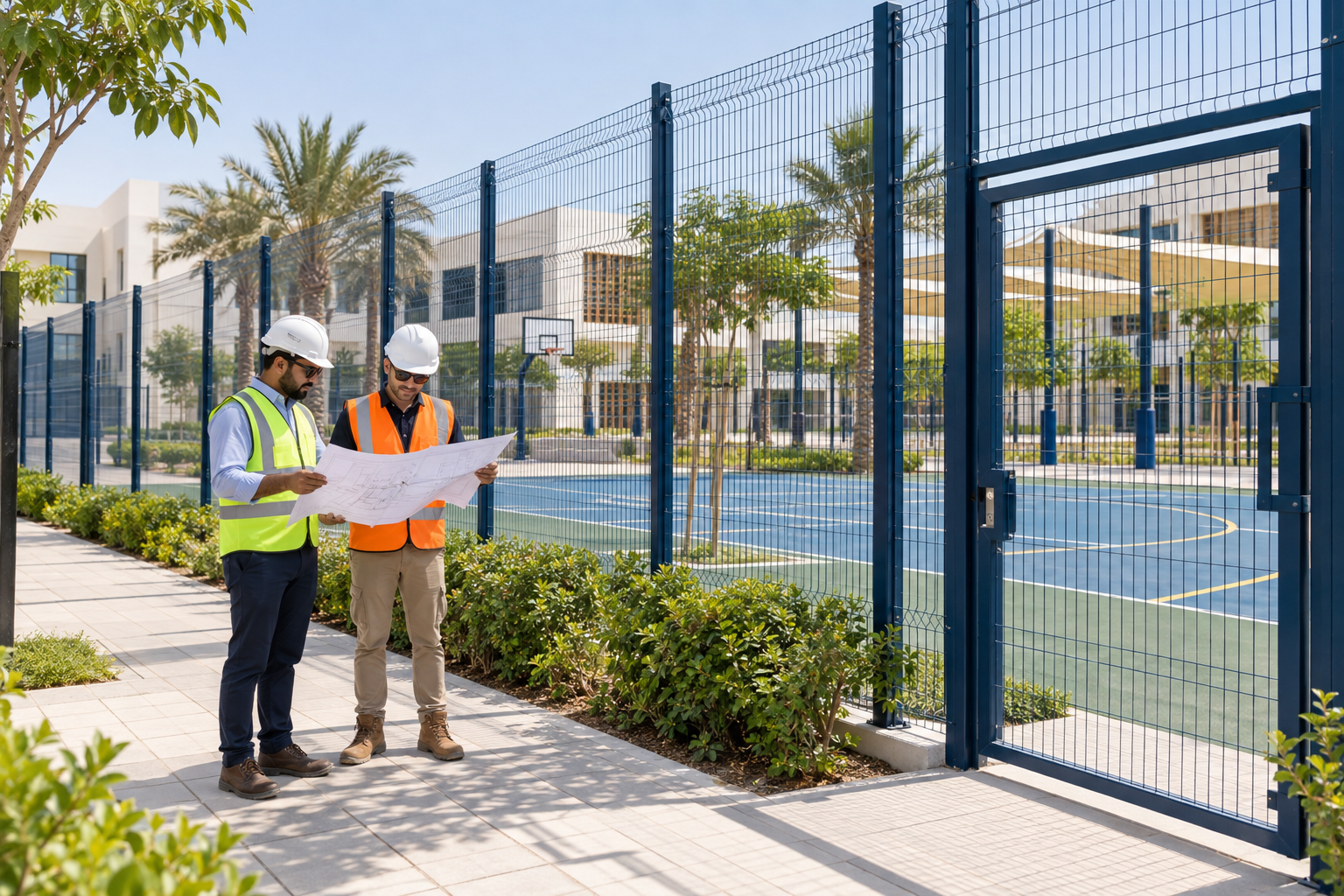 Modern school boundary fencing and secure sports court