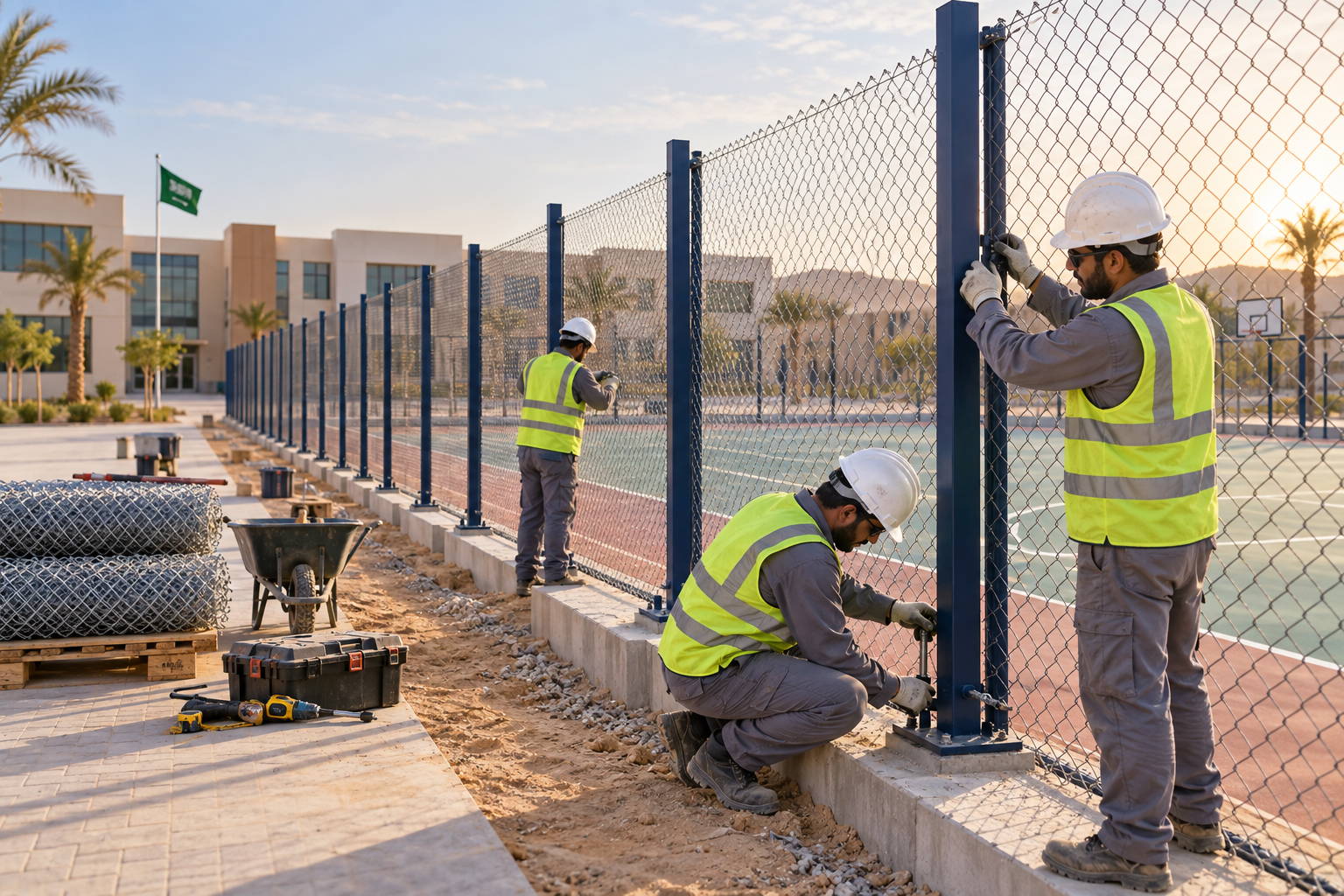 Galvanized school fencing installation